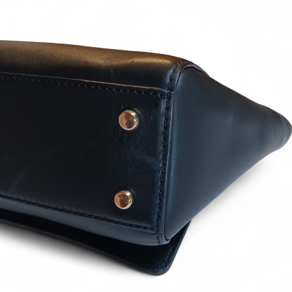 Kate Spade Black Leather Mini Flap Bag – Bow Turn-Lock Closure, Faux Pearl Chain - Picture 7 of 14